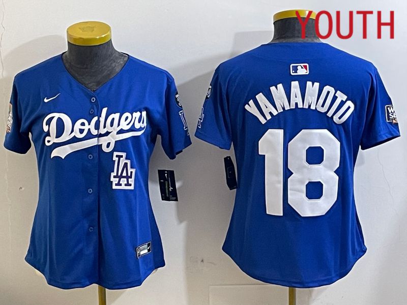 Youth Los Angeles Dodgers #18 Yamamoto Blue Game 2024 Nike MLB Jersey style 11219->youth mlb jersey->Youth Jersey